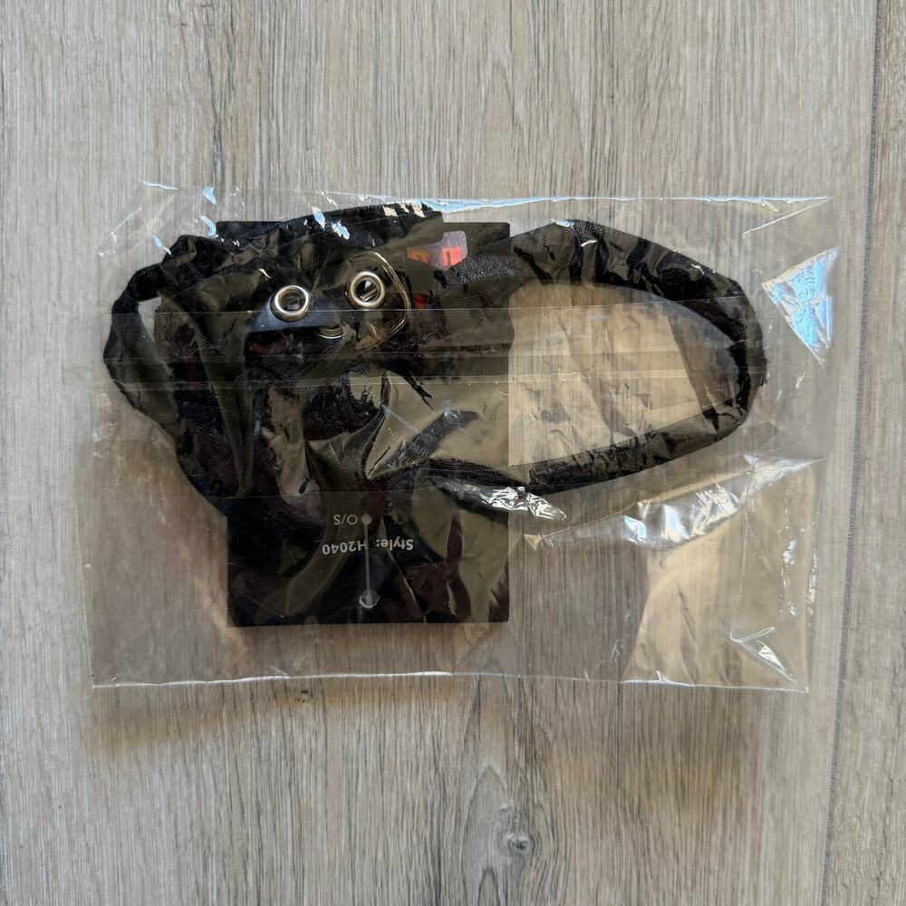 Hustler Black Mesh G-String Thong Buckle Velvet Flocked Logo One Size NWT Sexy - Picture 2 of 2